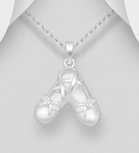 925 Sterling Silver Ballet Shoes Pendant & Chain