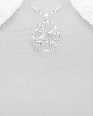 925 Sterling Silver Bird and Flower Pendant & Chain