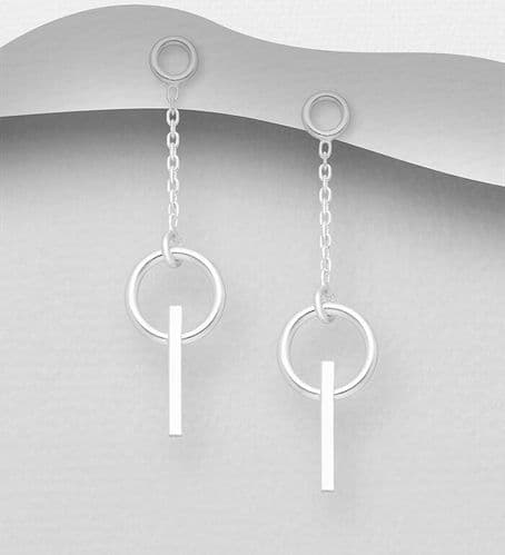 925 Sterling Silver Circle and Bar Push-Back Earrings