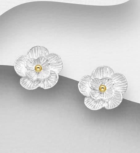 925 Sterling Silver Daisy Shape Earrings, Plated 18K Yellow Gold