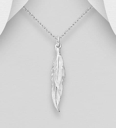 925 Sterling Silver Double Feather Pendant & Chain
