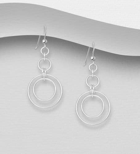 925 Sterling Silver Drop Circle Link Hook Earrings