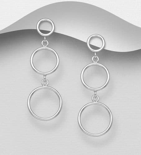 925 Sterling Silver Drop Circle Links Stud Back Earrings