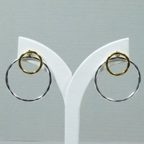 925 Sterling Silver Drop Double Circle Earrings with 18ct Pink Gold