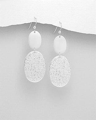 925 Sterling Silver  Drop Earrings Had Crafted Double  Oval Disks