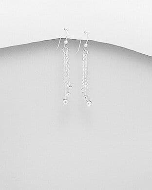 925 Sterling Silver Drop Earrings with three Hearts on A Box Chain