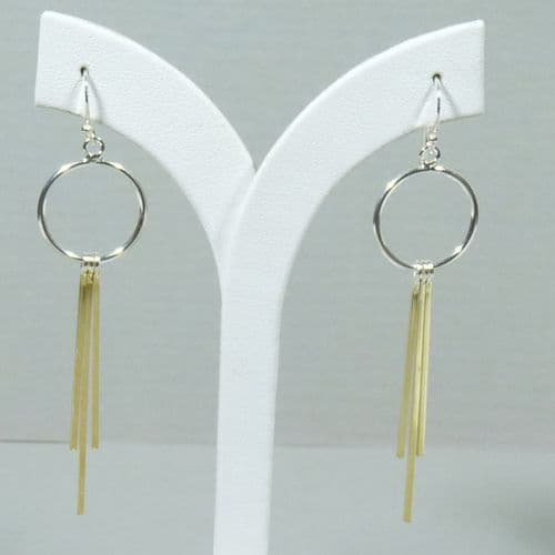 925 Sterling Silver Drop Three Strand Drop Earrings With Yellow Gold
