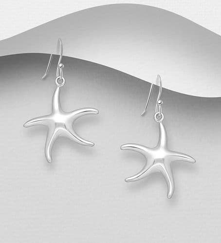 925 Sterling Silver Elegant Starfish Drop Earrings.