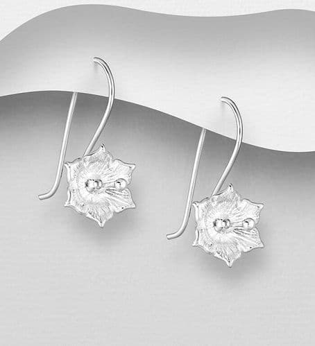 925 Sterling Silver Flower Drop Earrings - Extra long Hooks
