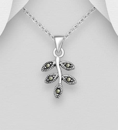 925 Sterling Silver Flower Pendant & Chain, Decorated with Marcasite