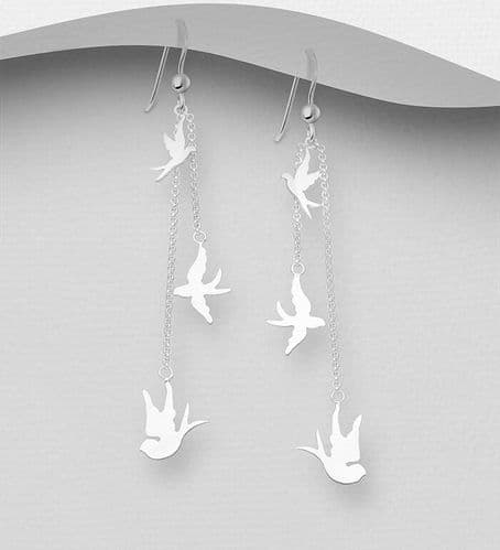 925 Sterling Silver Flying Birds Hook Earrings