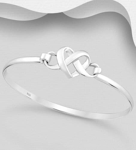 925 Sterling Silver Hand Crafted Double Entwined Heart Bangle That Opens