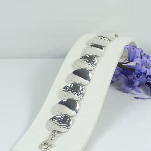 925 Sterling Silver Hand Crafted Fancy Bracelet With a Hammered Finish to alternate Links