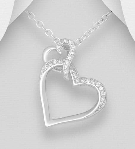 925 Sterling Silver Heart Links Pendant Decorated with CZ Simulated Diamonds