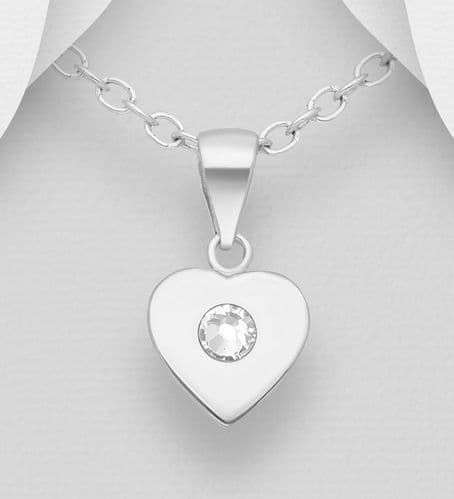 925 Sterling Silver Heart Pendant + Chain, Set with An Authentic Swarovski Crystal Stone