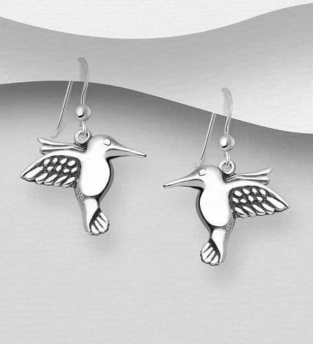 925 Sterling Silver Humming Bird Drop Earrings