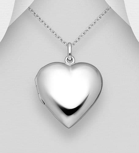 925 Sterling Silver Larger Heart Locket Pendant & Chain
