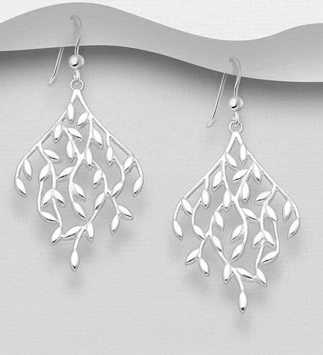 925 Sterling Silver Leaf & Branch Cascading Hook Earrings