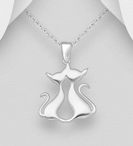 925 Sterling Silver Love Cats Pendant & Chain