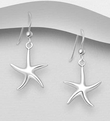 925 Sterling Silver Modern design Starfish Hook Drop Earrings