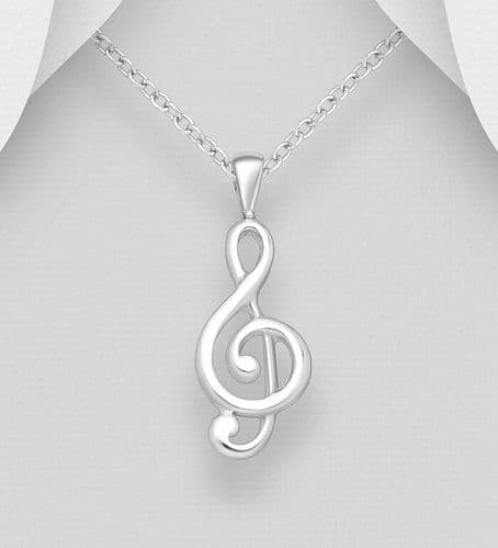 925 Sterling Silver Musical Notes Pendant & Chain