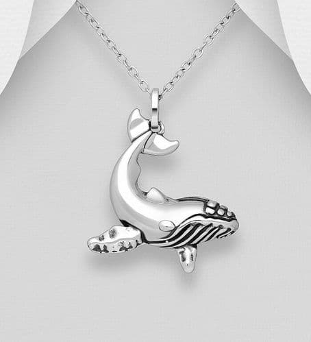 925 Sterling Silver Oxidized Dolphin Pendant & Chain
