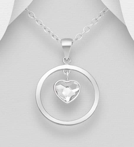 925 Sterling Silver  Pendant & Chain, Set with An Authentic Heart Shaped Swarovski Crystal