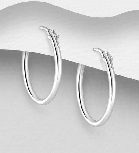 925 Sterling Silver Plain Hoop Earrings: 15mm in Diameter