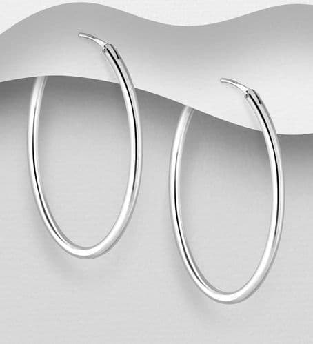 925 Sterling Silver Plain Hoop Earrings: 36mm Width