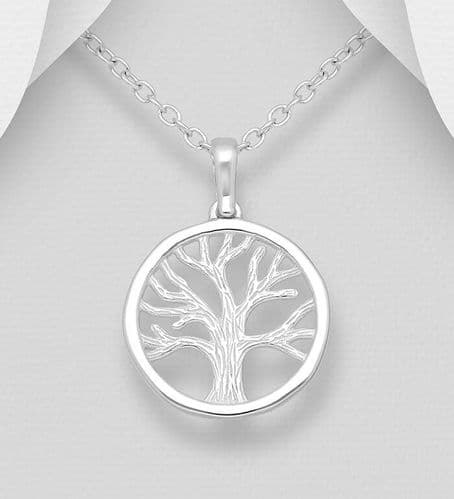 925 Sterling Silver Round Open Work Tree Of Life Pendant & Chain