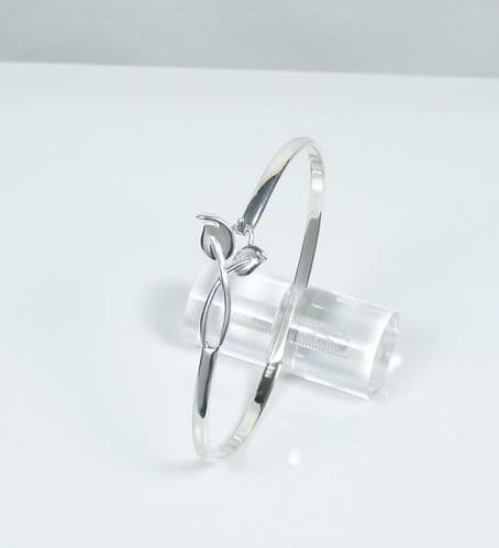 925 Sterling Silver Solid Leaf Bangle That Opens