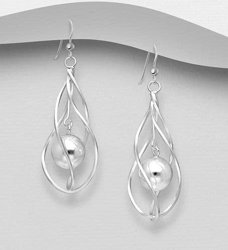925 Sterling Silver Spiral Ball Hook Earrings