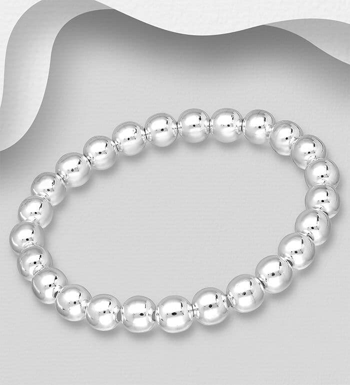 925 Sterling Silver - Stretch Bracelet with 8mm Large Beads (1)
