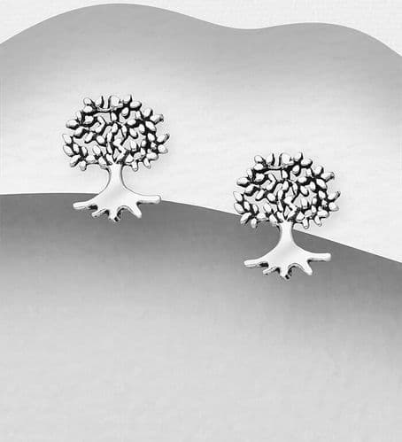 925 Sterling Silver Tree of Life Stud Earrings, In The Shape Of  A Tree
