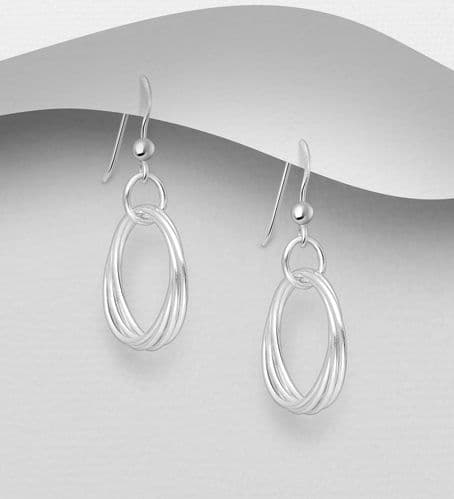 925 Sterling Silver Triple Ring Drop Earrings
