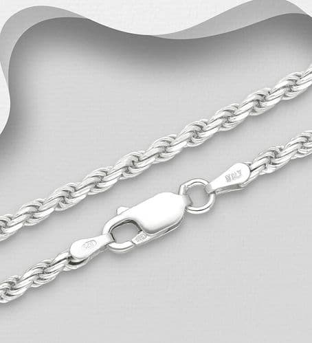 925 Sterling Silver Twisted Rope Chain, 2.7 mm Wide, Made in Italy.