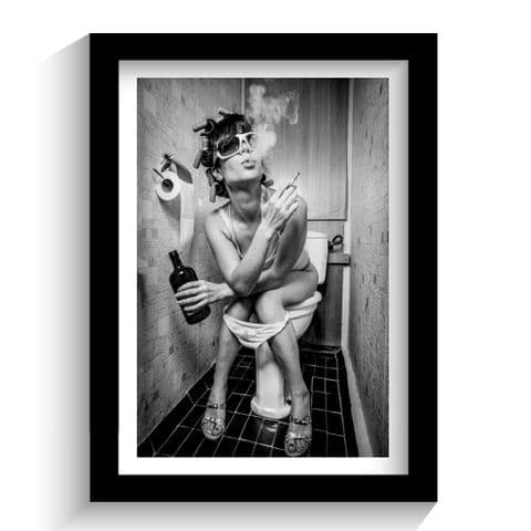 Girl Smoking on the Toilet Bathroom Print!