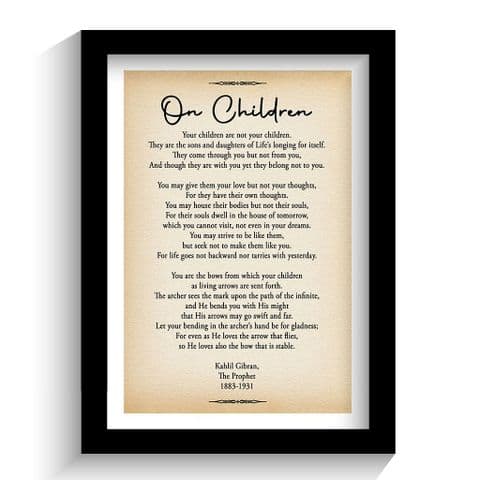 On Children | Kahlil Gibran Poem | Inspirational Poetry Print