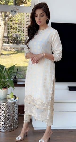 Ethnic Gold Jaquard Kurta with Embroidery
