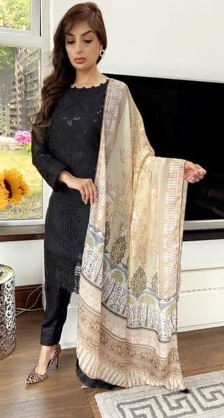 Meera Black Chiffon & Sequins and Silk Duppatta