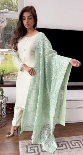 Misan Light Green Embellished Suit with Luxury Duppatta
