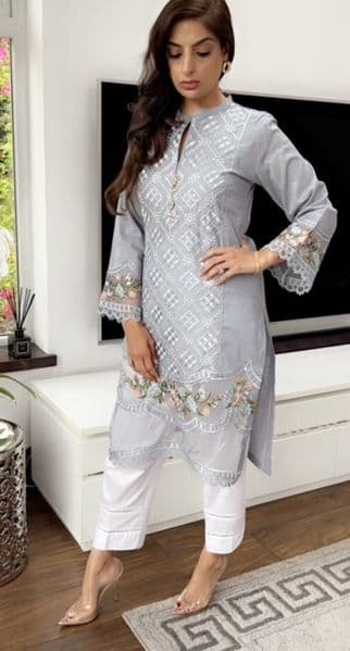 Sana Safina  Grey Embroidery and  Lace Detail S02
