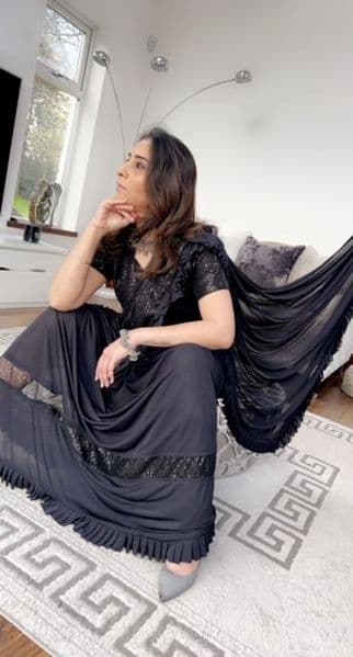 Zarin Nazir Black Lace and Sequin Sari and Blouse