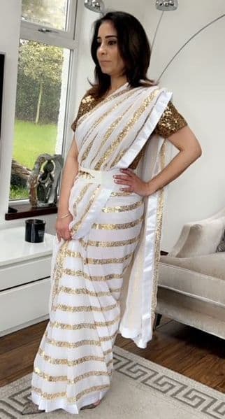 Zarin Nazir White and Gold Sequin Sari and Blouse